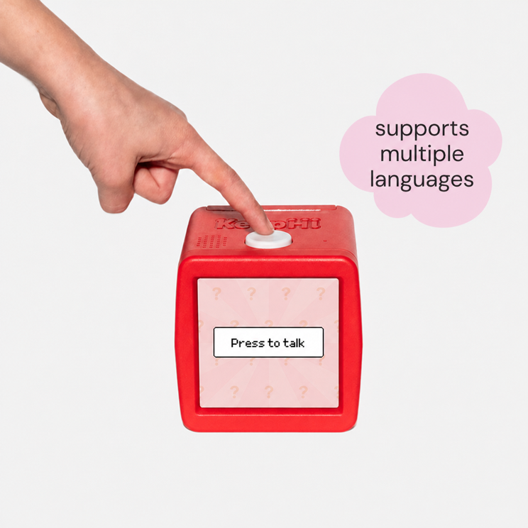 A child pressing the KeepHi talk button