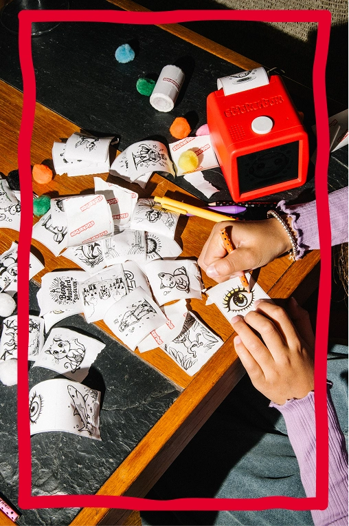Children creating stickers together